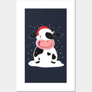 A Happy Holstein Cow In The Christmas Snow Posters and Art